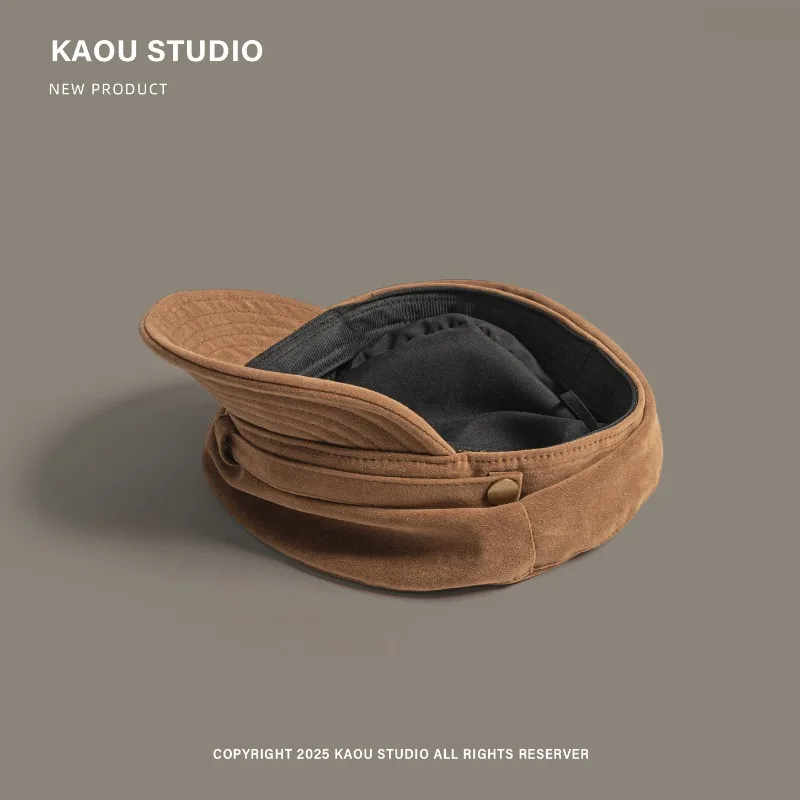 Sombrero de pintor plano de gamuza Retro de Color sólido japonés, gorra de vendedor de periódicos con temperamento informal británico para otoño e invierno para hombres y mujeres