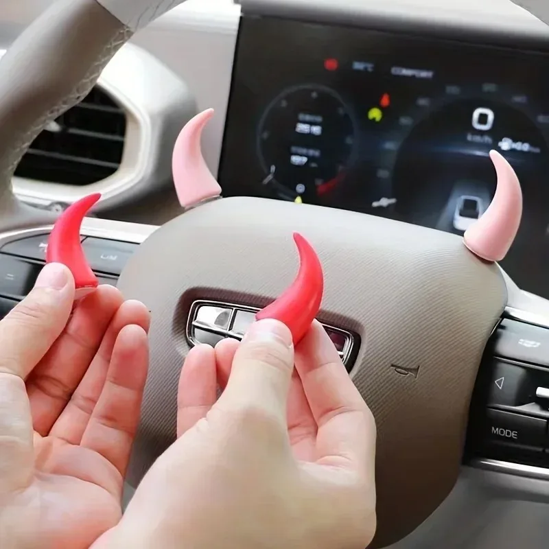 2Pcs Cute Devil Corner Car Decor Stickers, Mini Steering Wheel Dashboard Air Vent Vehicle Interior Ornament
