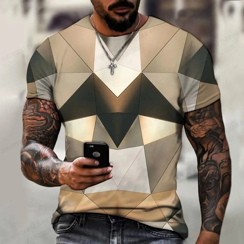 Diamond 3D Printed T-shirt Men Fashion Short Sleeve Tshirt Outdoors Round Neck Tshirt Oversized Tops Tees Stereoscopic Clothing