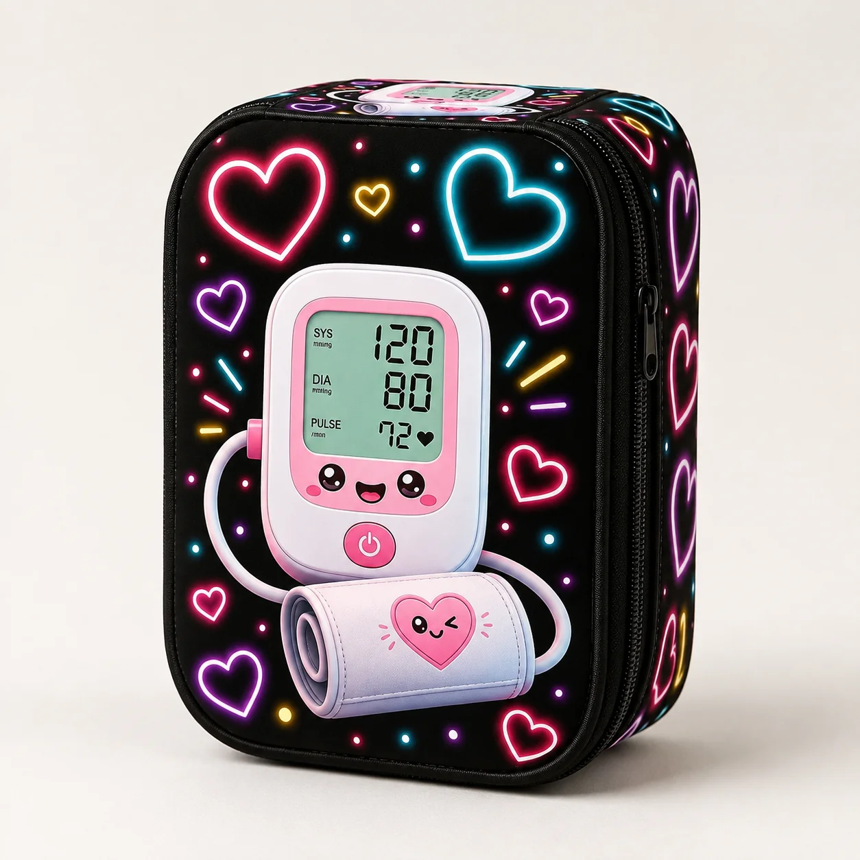 Blood Pressure Monitor Bag Cute Printed Storage Case Portable Blood Pressure Cuff Organizer Medical Device Travel Carrying Case