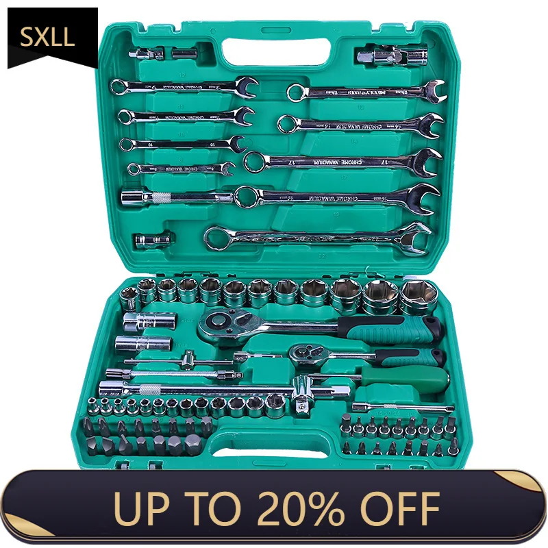 

SXLL Набор из 82 шт., бытовая техника, гаечный ключ с храповым механизмом, комбинированный набор инструментов для автомобиля, мотоцикла, велосипеда, ручной ремонтный комплект