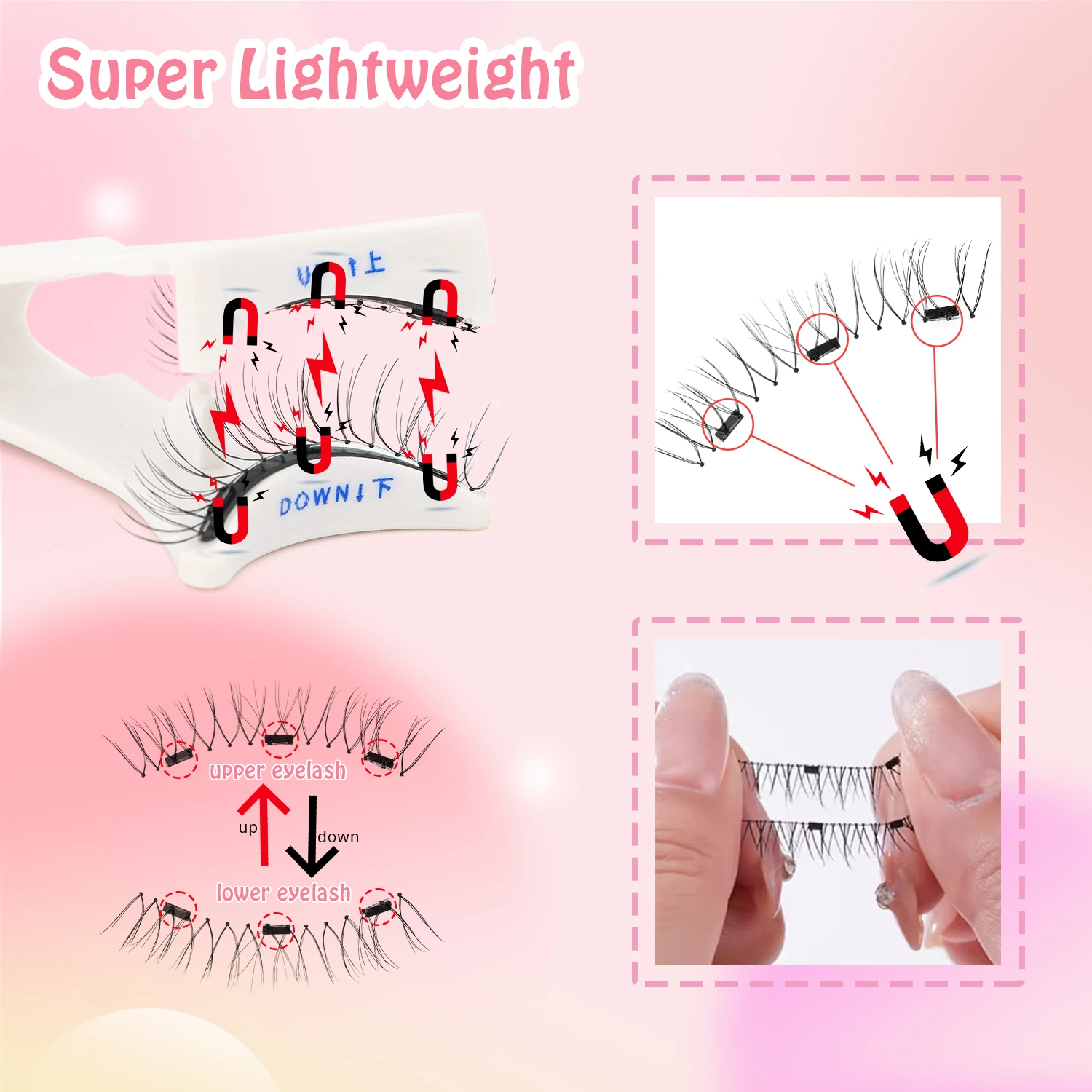 マグネット式つけまつげ 2ペア 再利用可能 アプリケーター付き のり不要 ナチュラルルック ラッシュクラスターキット