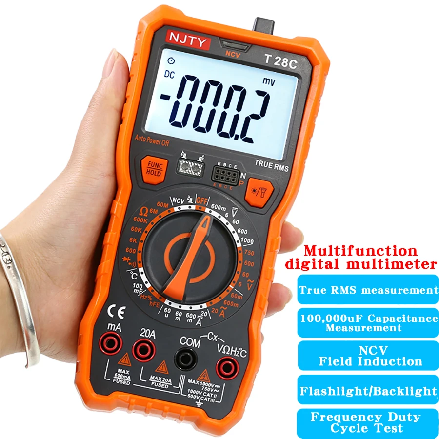 

Высокоточный мультиметр NJTY T28A с цифровым дисплеем, бытовой многоцелевой Электрический измеритель 28C с измерением температуры