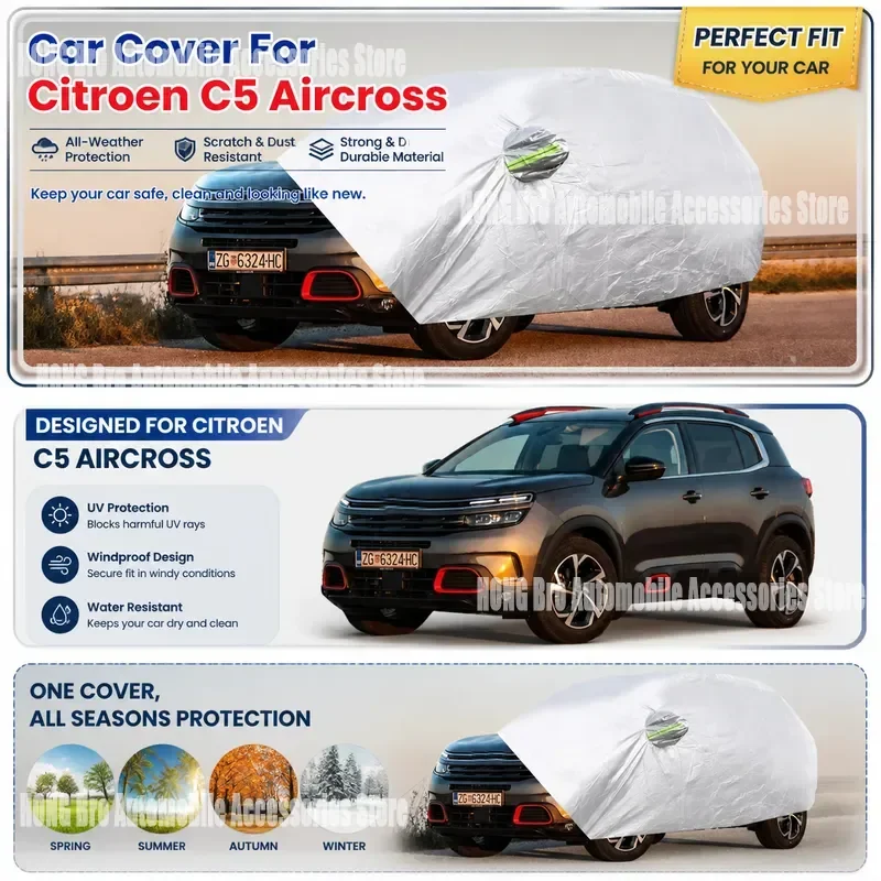 For Citroen C5 Aircross 2017-2025 Car Cover Outdoor Waterproof Sun Snow Rain Ice Scratch Resistant Windproof SUV Protection