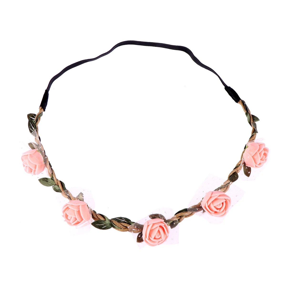 

Lace Floral Women Holiday Headband Flower Travel Seaside Wedding Hairband Festival Hair Accessory (Pink)