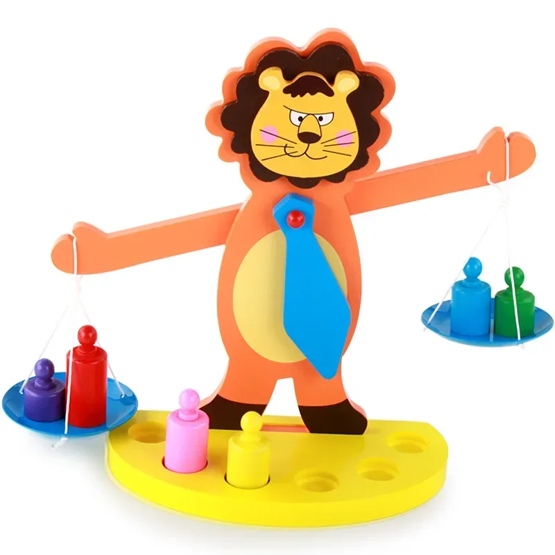 [Funny] Cartoon Wooden Lion Balance Scale Weigh Bean Libra Pendulum Early Learning Developmental Toys kids baby math toy gift