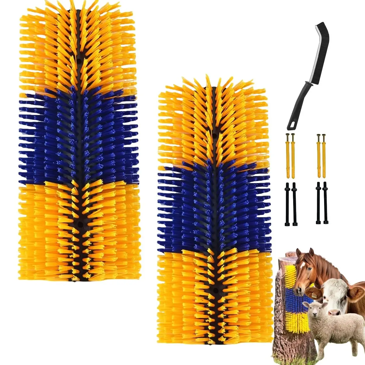 

2PCS Livestock Scratching Brush Goat Scratcher Brush Post with Cleaning Tool, Grooming and Massage