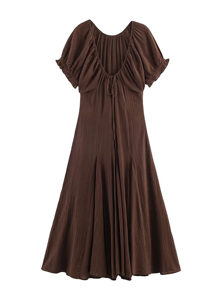 

Женское летнее модное платье миди из тюля с треугольным вырезом и волнистым подолом, элегантное приталенное платье с коротким рукавом для женщин, коллекция 2026 года