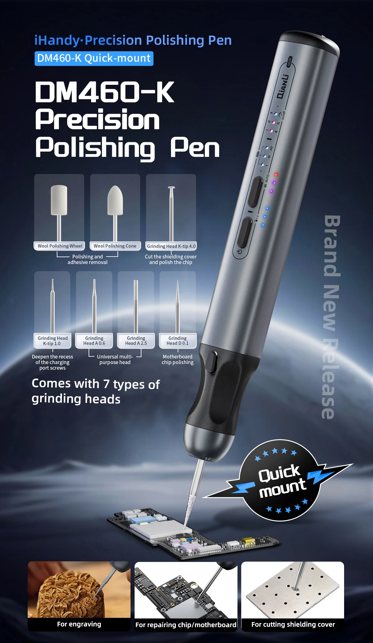 

NEW QIANLI iHandy DM460-K Intelligent Charging Polishing Pen Wireless Face Dot Matrix Chip Grinding Drilling Disassembly Tool