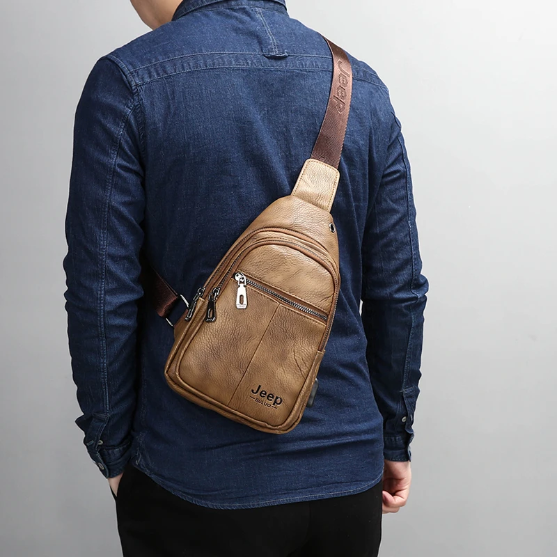 Luxusmarke Känguruleder Herren Brusttasche Reise Wandern Umhängetasche Herren Messenger Bag Leder Brusttasche Sling Bag – Detail 2