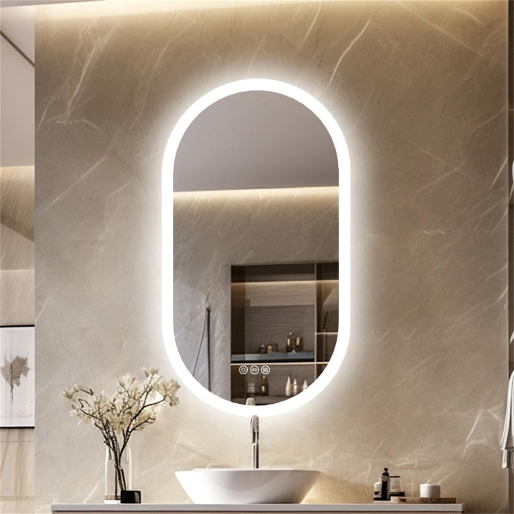 Oval LED Bathroom Mirror 500x1000mm Wall Vanity Mirror with Anti-fog 3 Colors Dimmable Lighting Smart Switch Memory Function