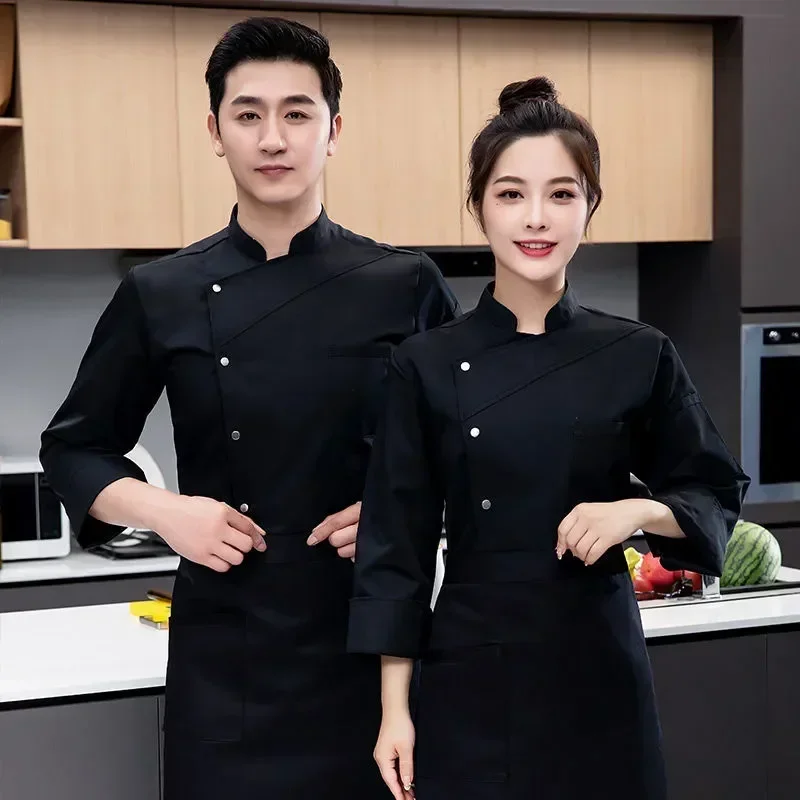 Restaurant Logo Coat Waiter Sleeve White T-shirt Baker Uniform Jacket Long Hotel Women Chef Clothes Work Cook
