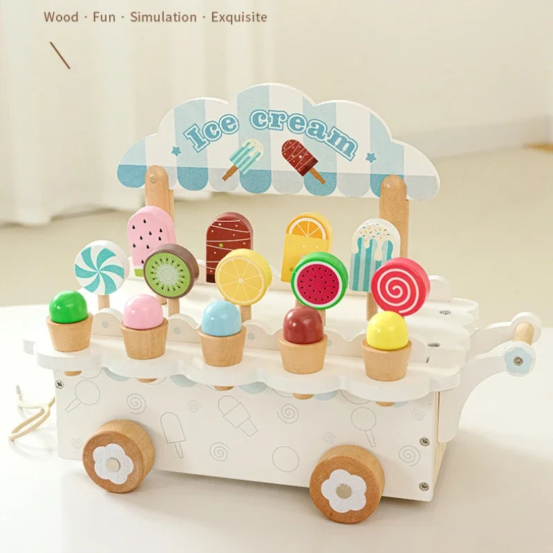 Girls Toy Diy Puzzle Wood Ice Cream Cart Dollhouse Accessories Constructor Building Blocks Montessori Education Board Games Gift