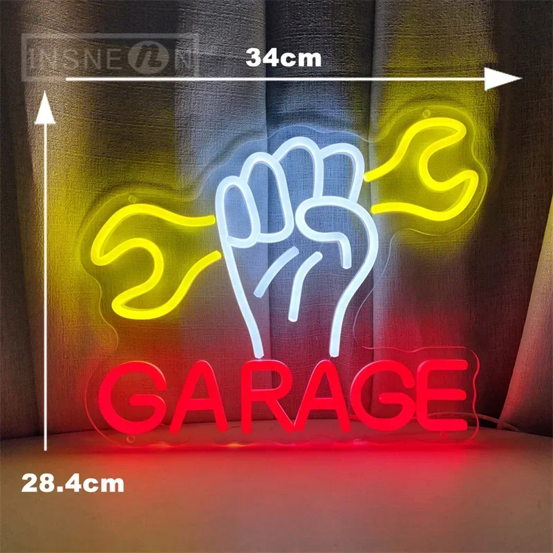 Enseigne lumineuse LED personnalisée pour garage, alimentée par USB, idéale pour l'atelier, décoration des cavernes d'homme, enseignes au néon pour studio, décoration murale d'entreprise