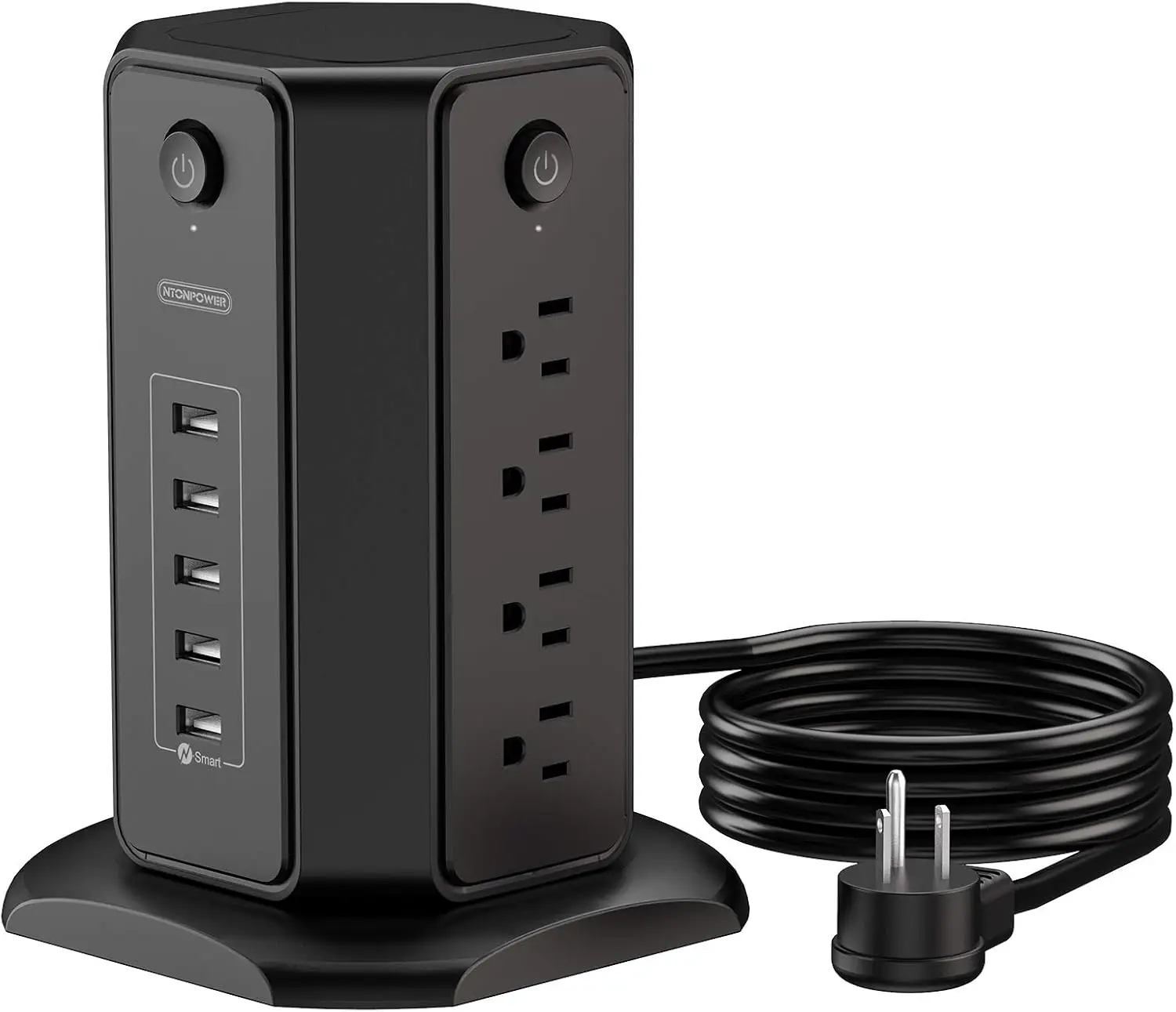 

EU Plug 10ft Extension Cord Power Strip Tower 8 Outlets 5 USB Ports Flat Plug 1080J Surge Protector 13A Network filter Switches