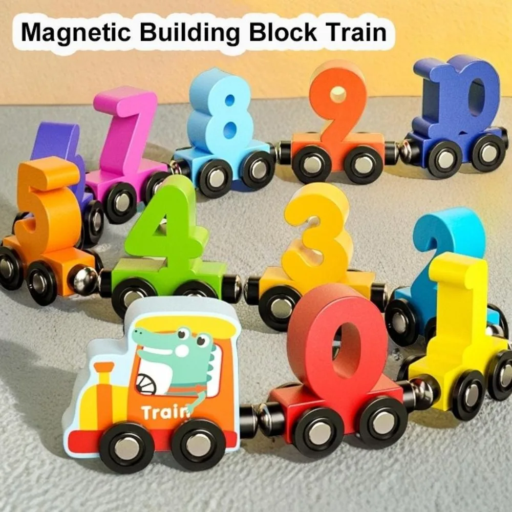 12PCS/Set Magnetic Number Train Toys Colorful Montessori Cognition Digital Train Model Wooden Educational Building Blocks