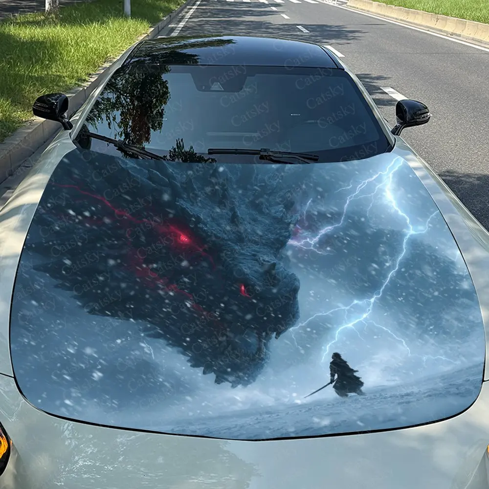 

Black Swordsman And Dragon Car Hood Stickers, Waterproof And Wear-resistant Decorative Stickers, Car Film Stickers, Decorative S