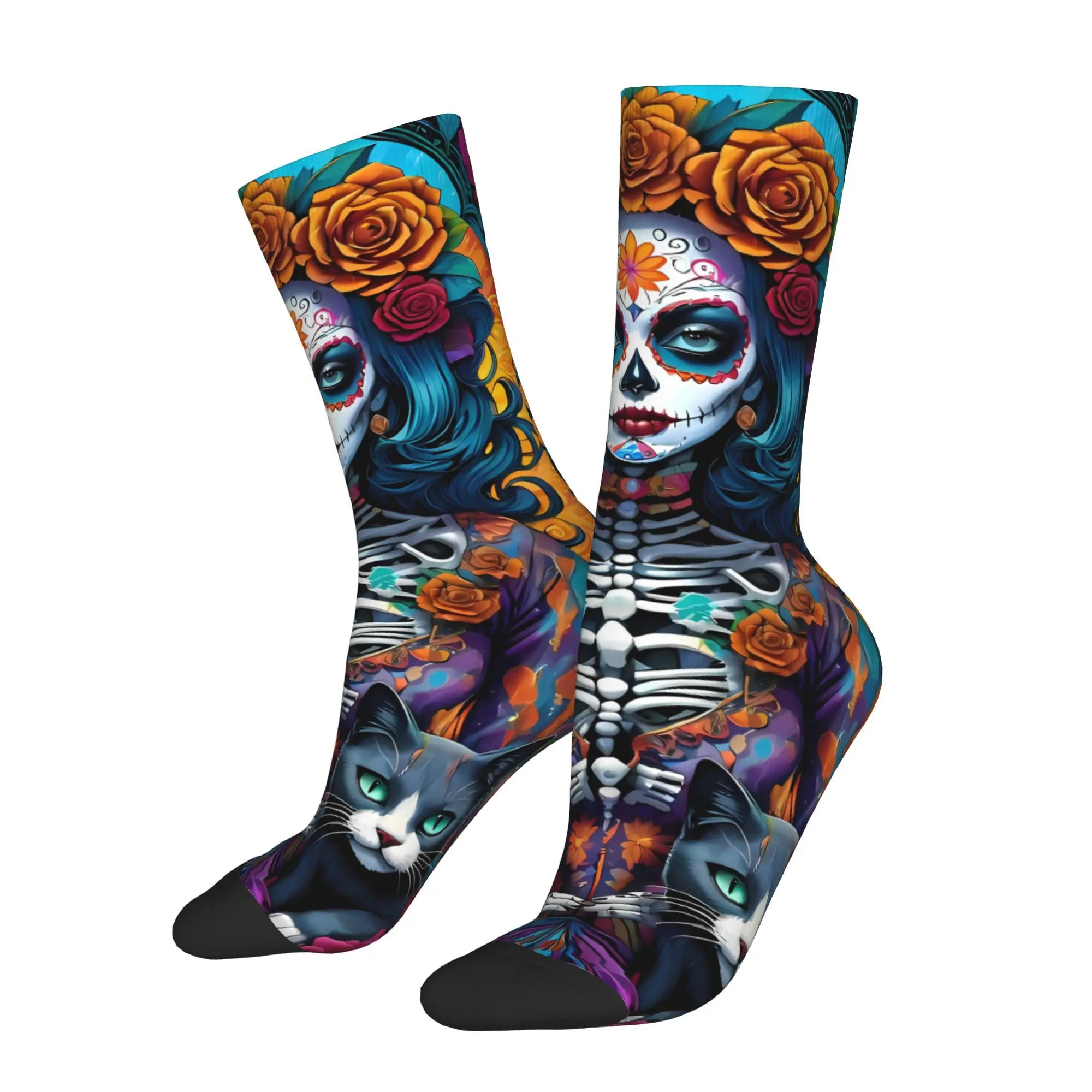

Funny Sock for Men Sugar Skull Day of the Dead Pattern Hip Hop Vintage Happy Breathable Pattern Printed Crew Sock Casual Gift