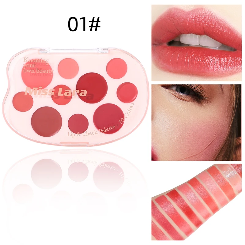 10-kleuren lipcrème Frozen Jelly Lipglosspalet Geschenkdoospalet Lippenstift en Blush Glanzend gepigmenteerd voor tweeërlei gebruik Gemakkelijk aan te brengen