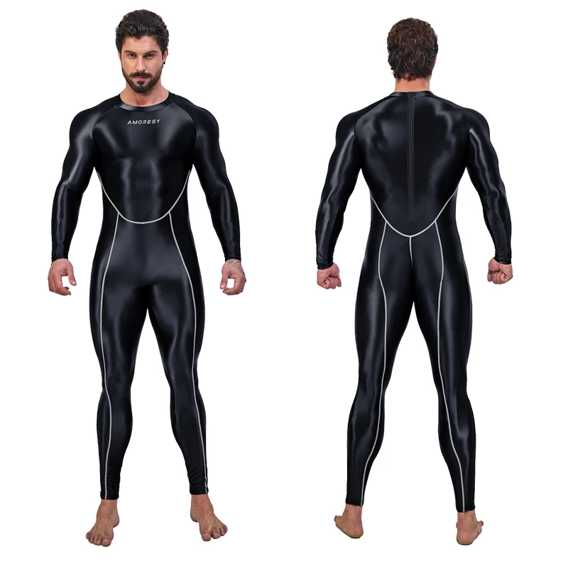 AMORESY-medias deportivas brillantes para hombre, traje Sexy, Catsuit de Cosplay, monos, Bodystocking elástico, traje Zentai, ropa de yoga