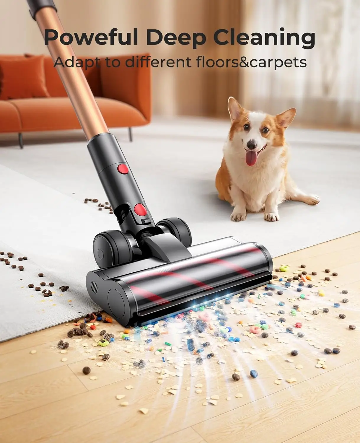 Stick Vacuum Cleaners 60 Mins Max Runtime with Charging Dock, Self-Standing Handheld Vacuum with Touch Display,