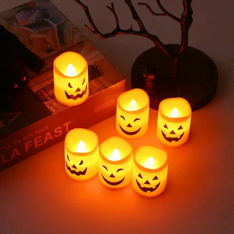 6Pcs LED Candle Light Battery Powered Pumpkin Skull Ghost Spooky Light Halloween Party Decora Ambiance Electronic Candle Lights - view 6
