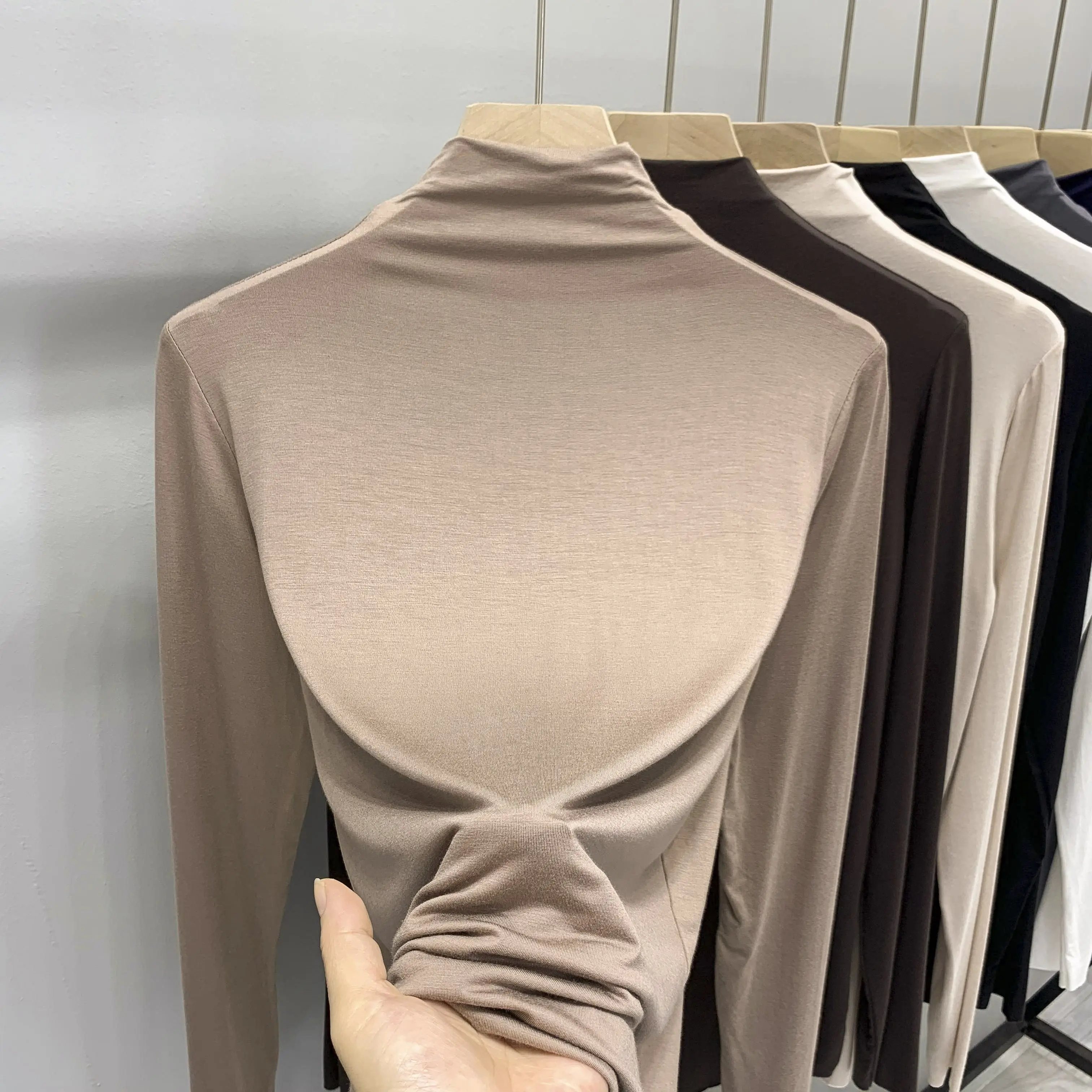 Modal Style Half Turtleneck Bottoming Shirt for Women in Spring Autumn Long-sleeved T-shirt Versatile Autumn Winter Slimming Top