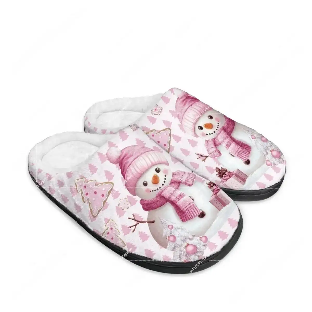 Merry Christmas Pink Cartoon Cute Snowman Happy Home Cotton Slippers Mens Womens Teenager Plush Bedroom Keep Warm Custom Slipper