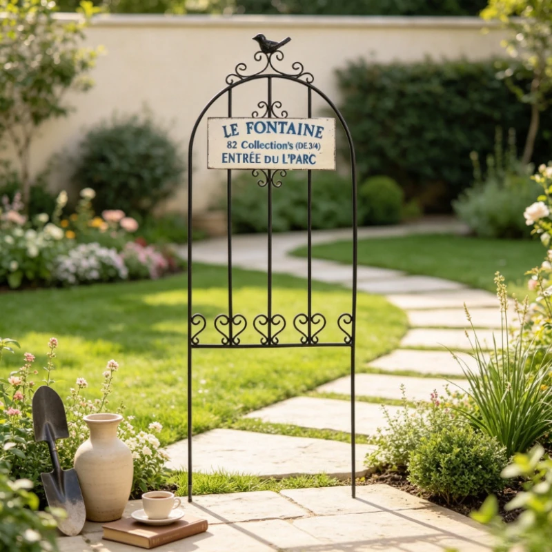Iron Garden Decor Trellis for Climbing Plants Bird Letter Sign Ornament for Yard Arch Shape Flower Insert Vintage Metal Fencing