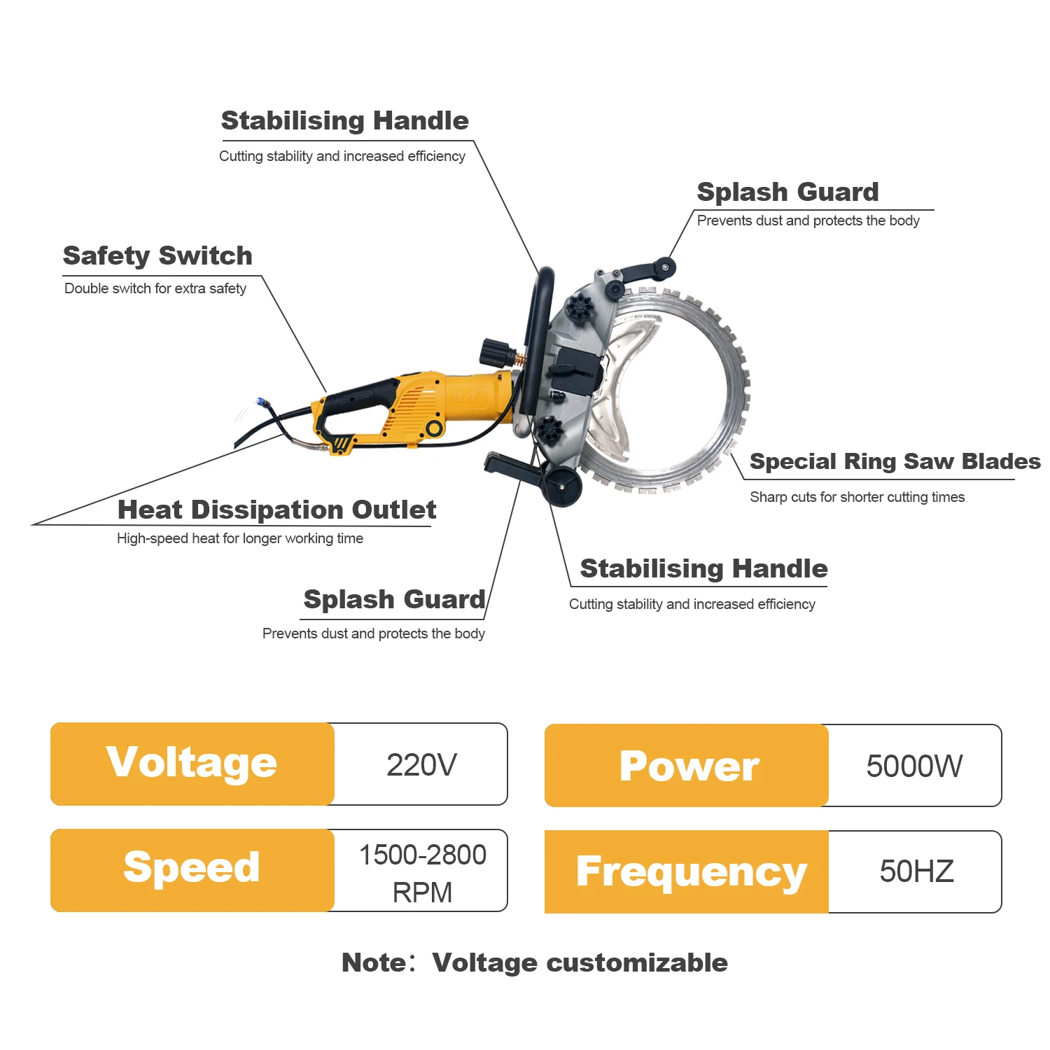 220v AC8400 Portable Hand-held Cutting Machine Concrete Cutter