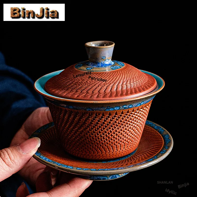 170ml Handmade Knife-jumping Kiln Change Gaiwan Luxury Tea Tureen Tea Bowl With Lid Kit Tea Brewing Cover Bowl Teaset Decoration