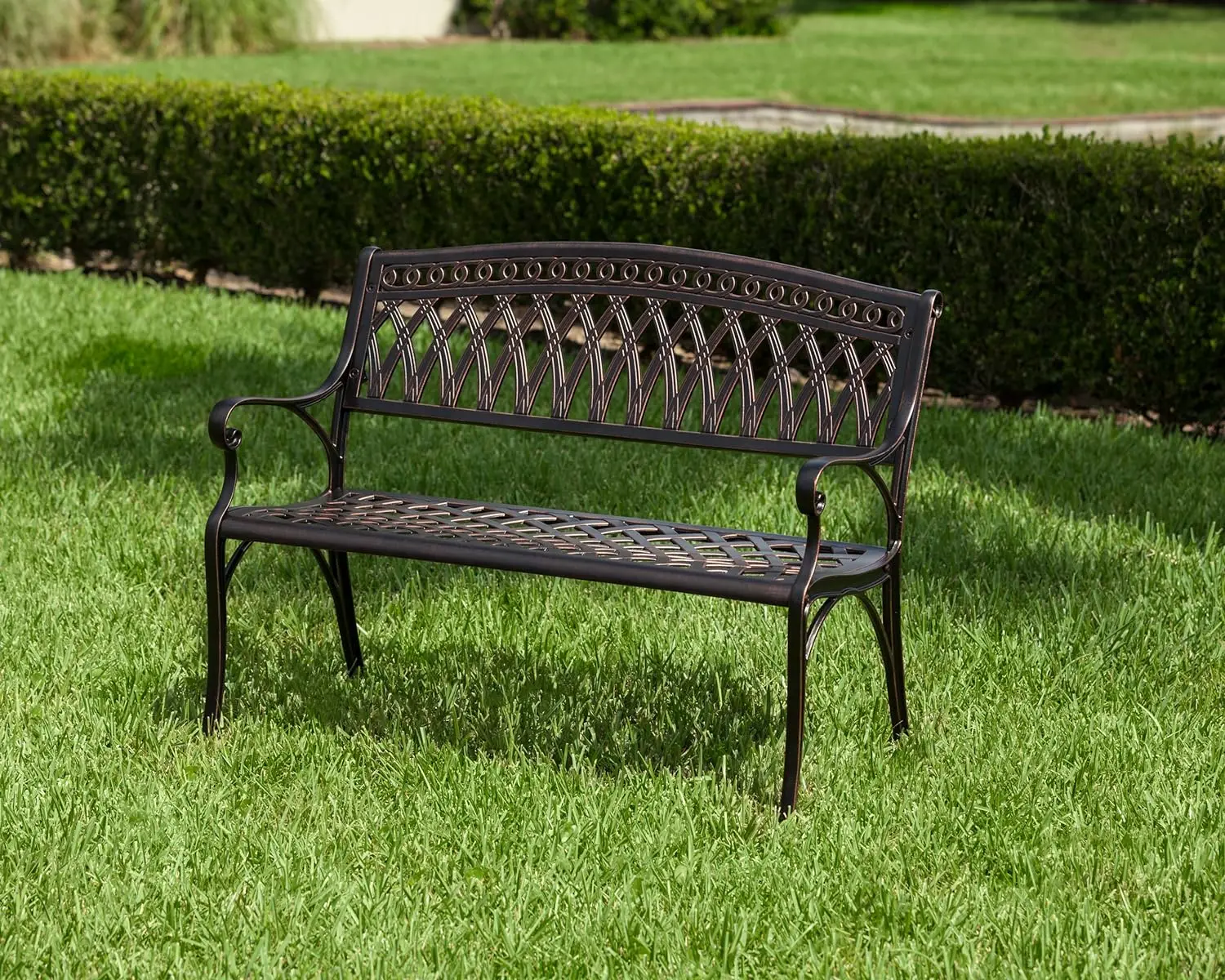 Patio Sense 62441 Simone Cast Aluminum Patio Bench Heavy Duty Rust Free Metal Construction Front Porch, Backyard, Lawn, Garden,