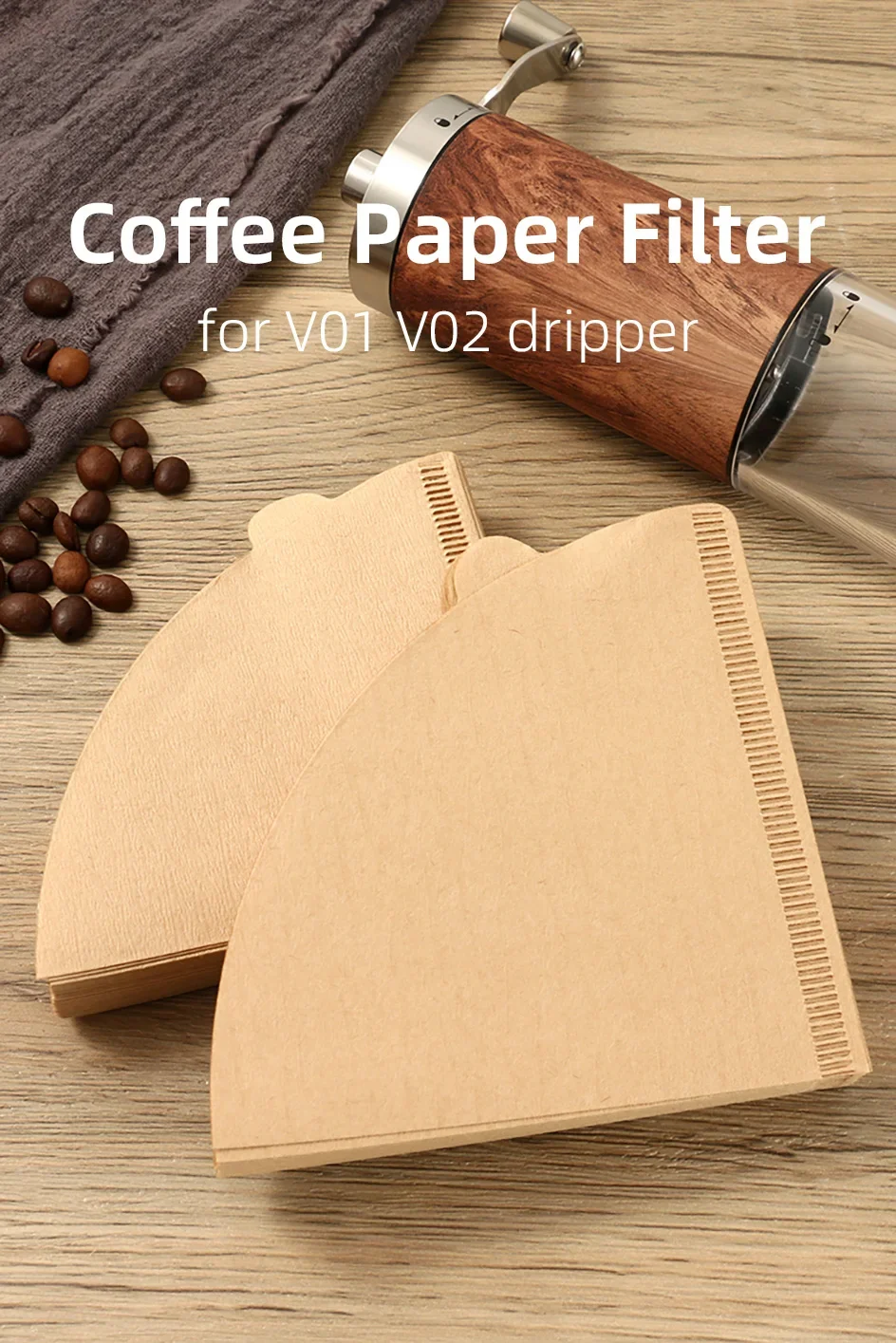 Ungebleichte Natürliche Holzfaser-Kaffeefilter, 60-Grad-Konus Pour-Over Tropfpapierfilter V01/V02, 40/100 Stück Packung – Detail 1