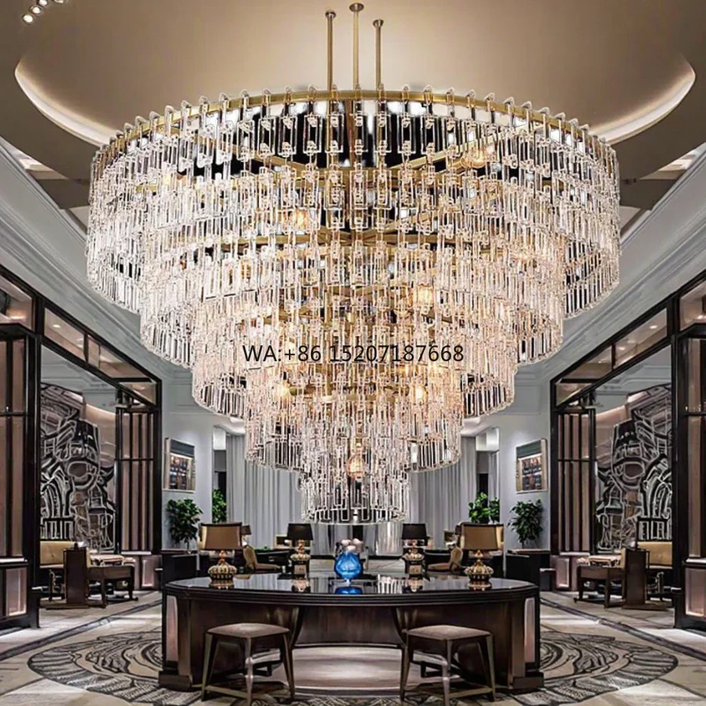 American Luxury Modern Iron Crystal Glass  Tiered LED Brass Finish Dimmable Project Installation Hotel/Villa Ceiling