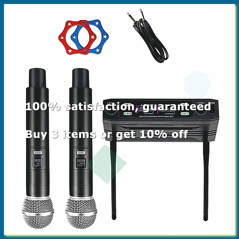 Dual Channel Professional Wireless Microphone System UHF Frequency Cordless Dynamic Mic for Karaoke Party Meet EU Plug-A12I
