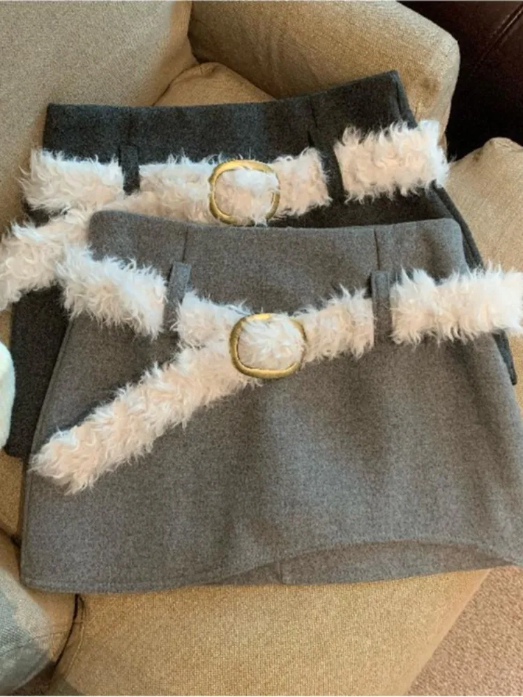 Ay Wollen Plu Hoge Taille A-lijn Rok Dames Herfst Winter Faion Pendelen Sle Katoenmix Thi Ort Rok