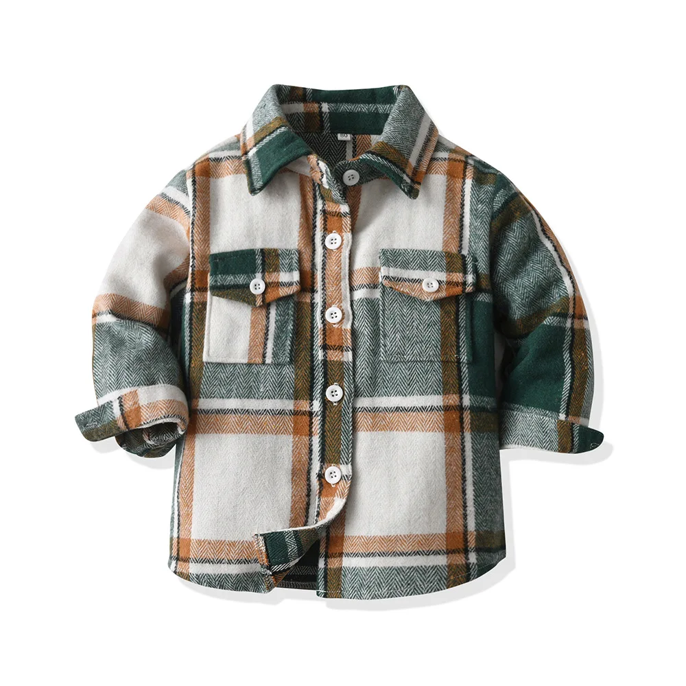 12M-11Y Kids Boys Casual Flannel Button Down Plaid Shirt Long Sleeve cardigan with a trendy lapel collar for boys Coat dropship