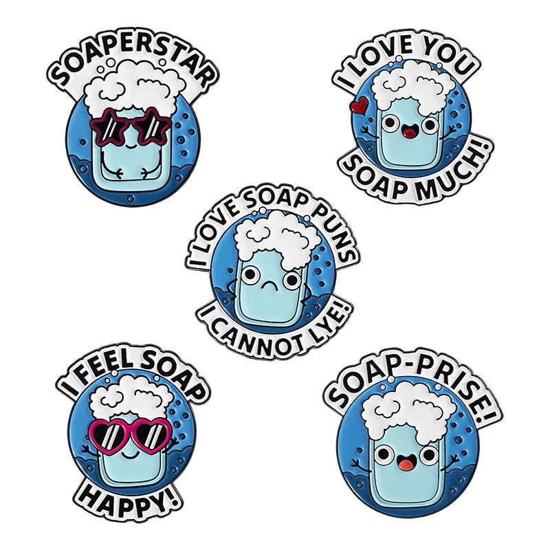 Cartoon soap-shaped badges, fun letter pattern series alloy pins, accessories for clothing and bags, gifts for friends