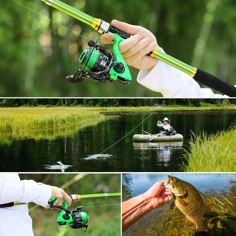 Sougayilang Telescopic Rod and Reel Set 1.8m-3.3m Class Fiber Spinning Rod Max Drag 10kg Fishing Reel for Bass Pike Carp Fishing