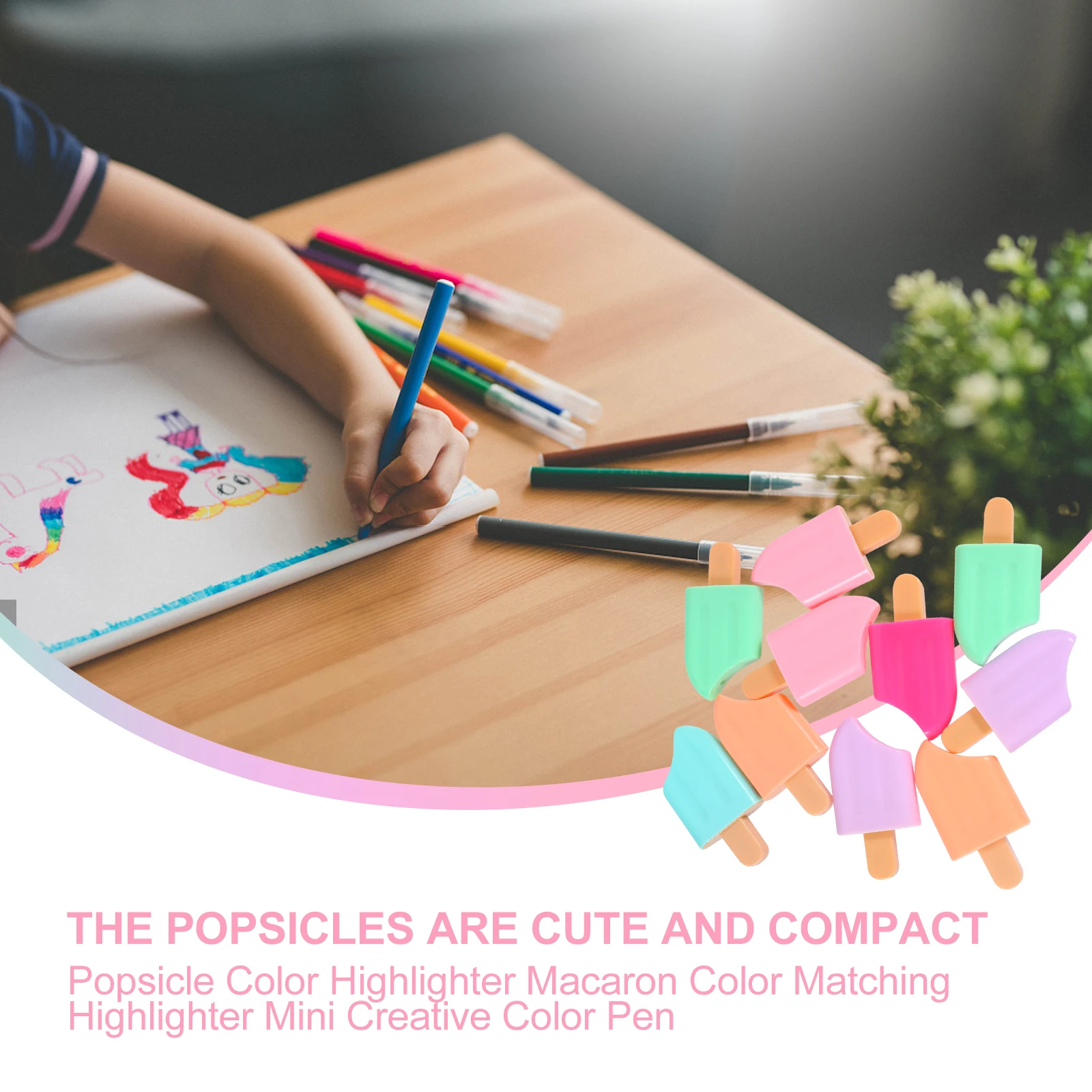 10 Pcs Marker Pen Colored Highlighter Popsicle Glitter Plastic Markers Popsicles
