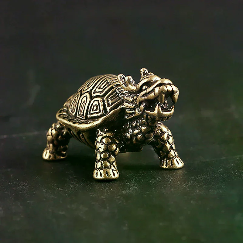 3D Brass Dragon Turtle Casting Statue Mini Animal Metal Figurine Home Decor Desktop Craft Sculpture Landscaping Decoration Gift