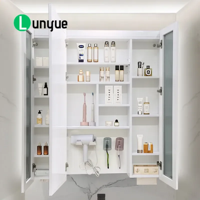 Space Aluminum Bathroom Mirror Cabinet Wall Mounted Storage Shelf with Washing Area Toilet Hanging Organizer Rack Modern