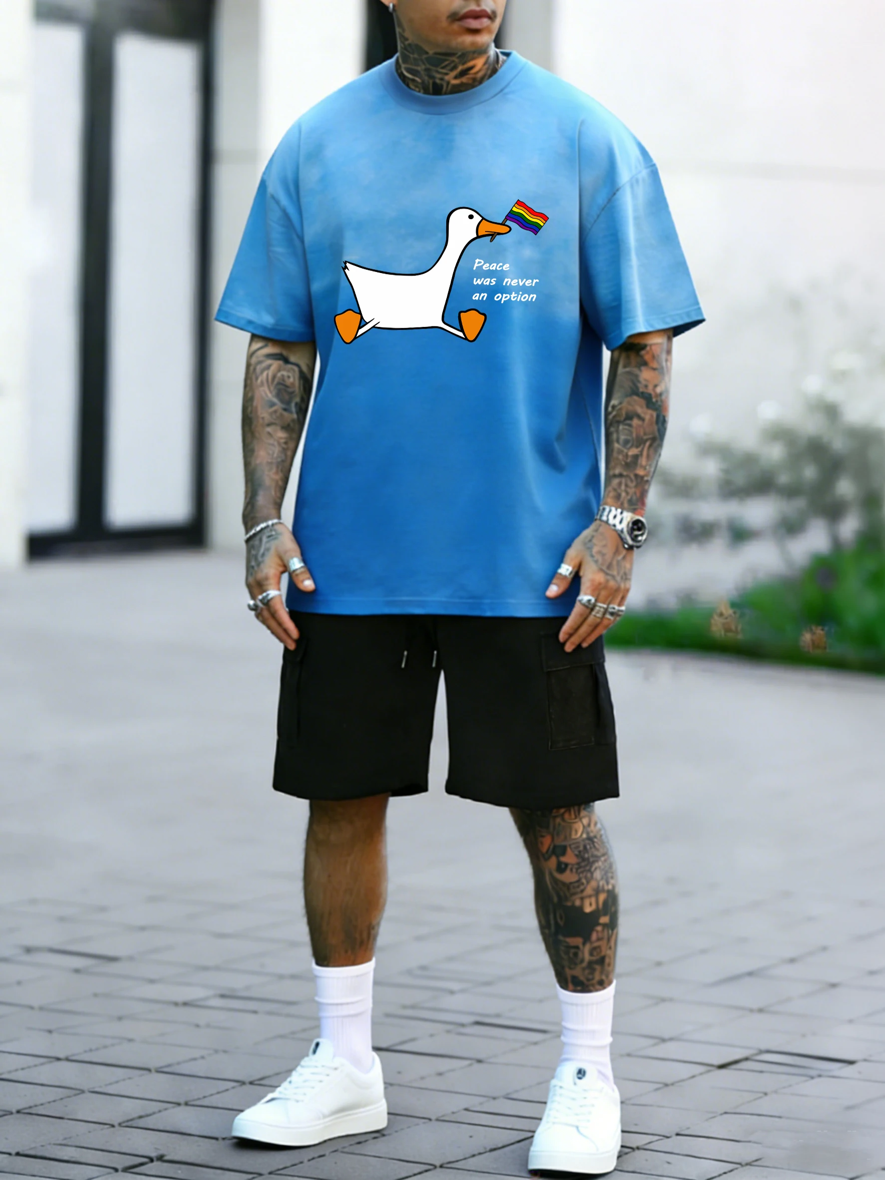 

Мужской комплект: футболка с принтом «Мир никогда не был возможностью», винтажный стиль, хлопок, тай-дай, мягкая, с круглым вырезом, свободный крой, модные шорты