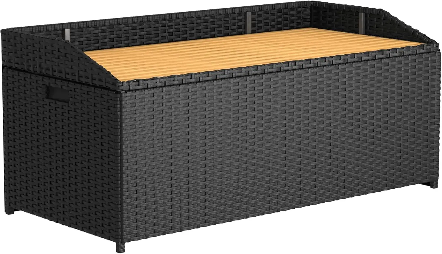 

65 Gallon Rattan Wicker Deck Box Large Outdoor Storage with Wood Bench Surface and Dust Bag for Patio Furniture, Garden Tools