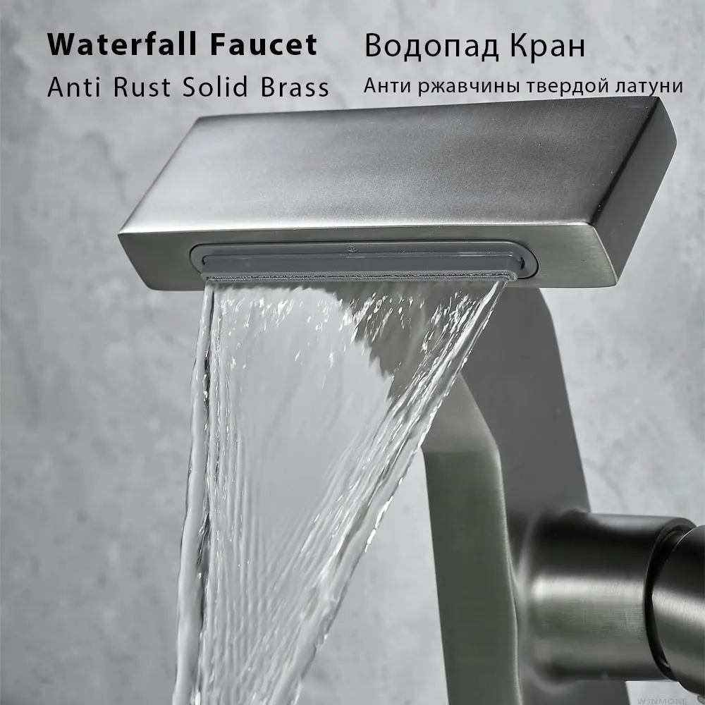 Waterfall Bathroom Sink Faucet  Hot Cold Dual Control Brass Vanity Basin Tap for Deck Installation Basin Faucet Crane Mixer Taps