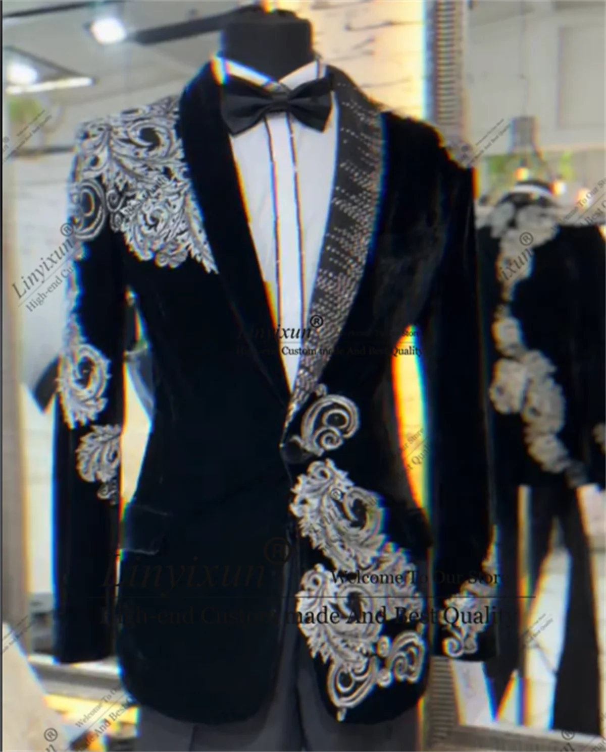

Sparkly Beaded Diamond Men Suits 2 Pieces Wedding Groom Tuxedo Glitter Lapel Male Prom Blazers Customized Party Costume Homme