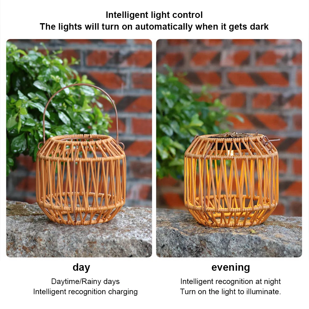 Lampa wisząca z rattanu, zasilana energią słoneczną, wodoodporna, ręcznie pleciona, żyrandol LED do salonu, sypialni, dekoracja.