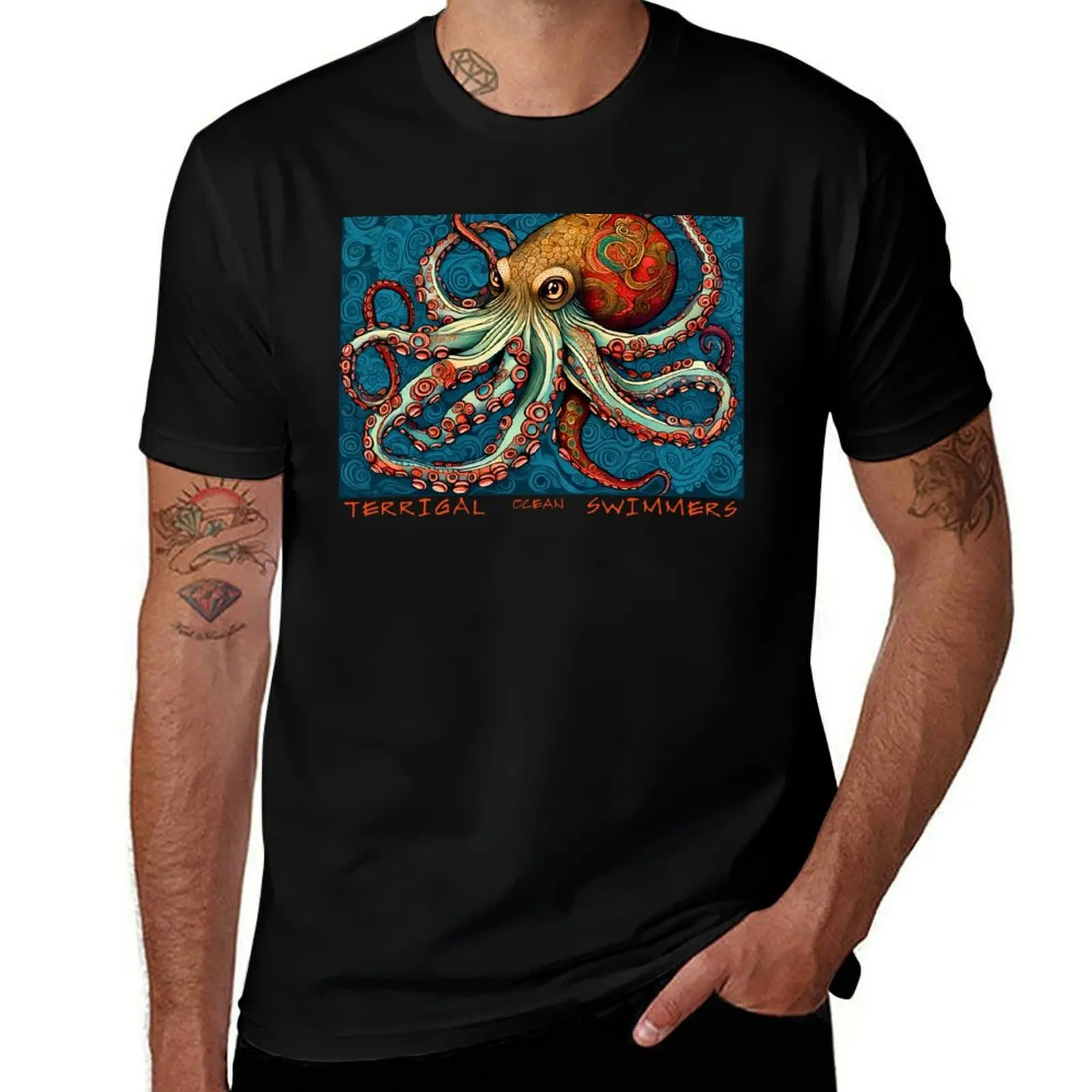 Футболка TERRIGAL Ocean Swimmers Octopus, рабочая повседневная футболка с коротким рукавом