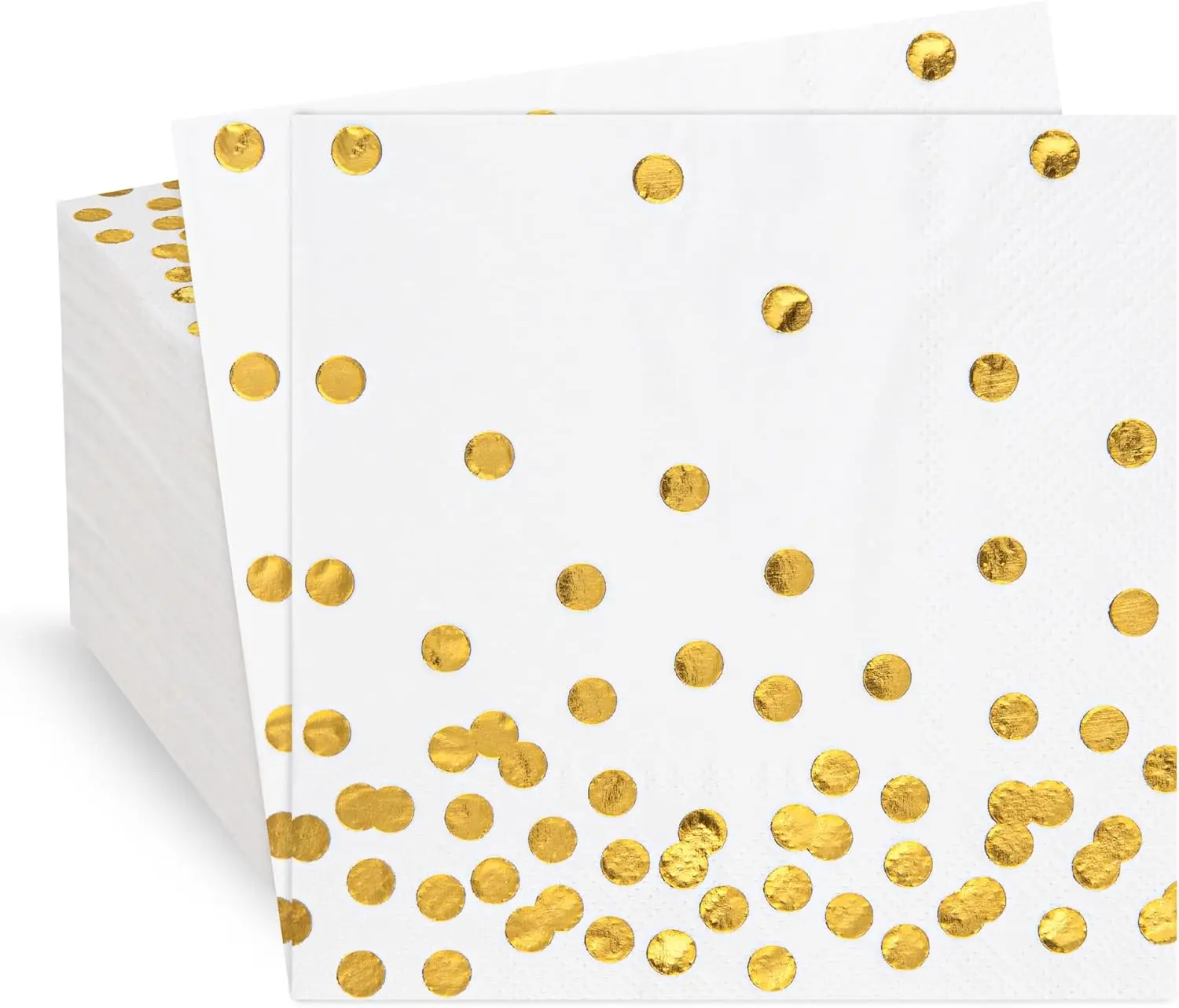 

80 Pack White Paper Cocktail Napkins with Gold Foil Polka Dots, 5x5 inch, 3-Ply