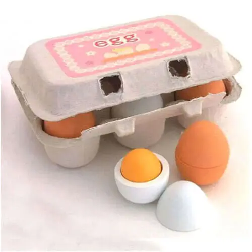 6pcs Wooden Eggs Toy Easter Baby Kid Wooden Eggs Yolk Pretend Play Preschool Kitchen Food Cooking Toy